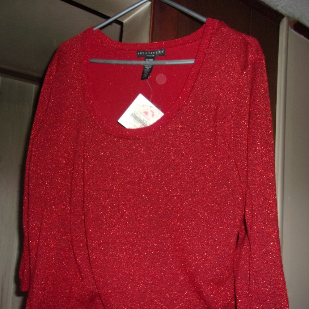 Apostrophe Lurex Sweater Red Womens Size 16-18W New w/Tags